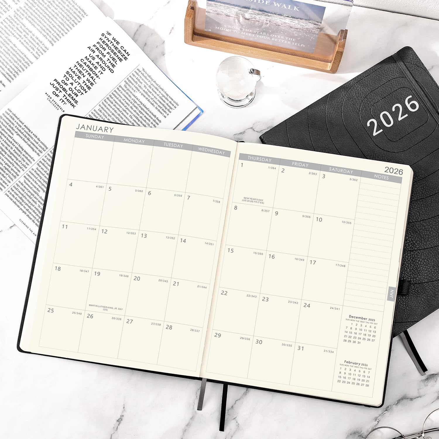 2026 Planner - Planner 2026 with Pen Loop, Jan 2026 - Dec 2026, to Achieve Your Goals & Improve Productivity, Thick Paper, 40 Note Pages, Inner Pocket, 5.75" x 8.25" - Black