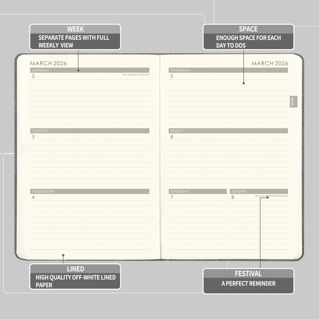 2026 Planner - Planner 2026 with Pen Loop, Jan 2026 - Dec 2026, to Achieve Your Goals & Improve Productivity, Thick Paper, 40 Note Pages, Inner Pocket, 5.75" x 8.25" - Black