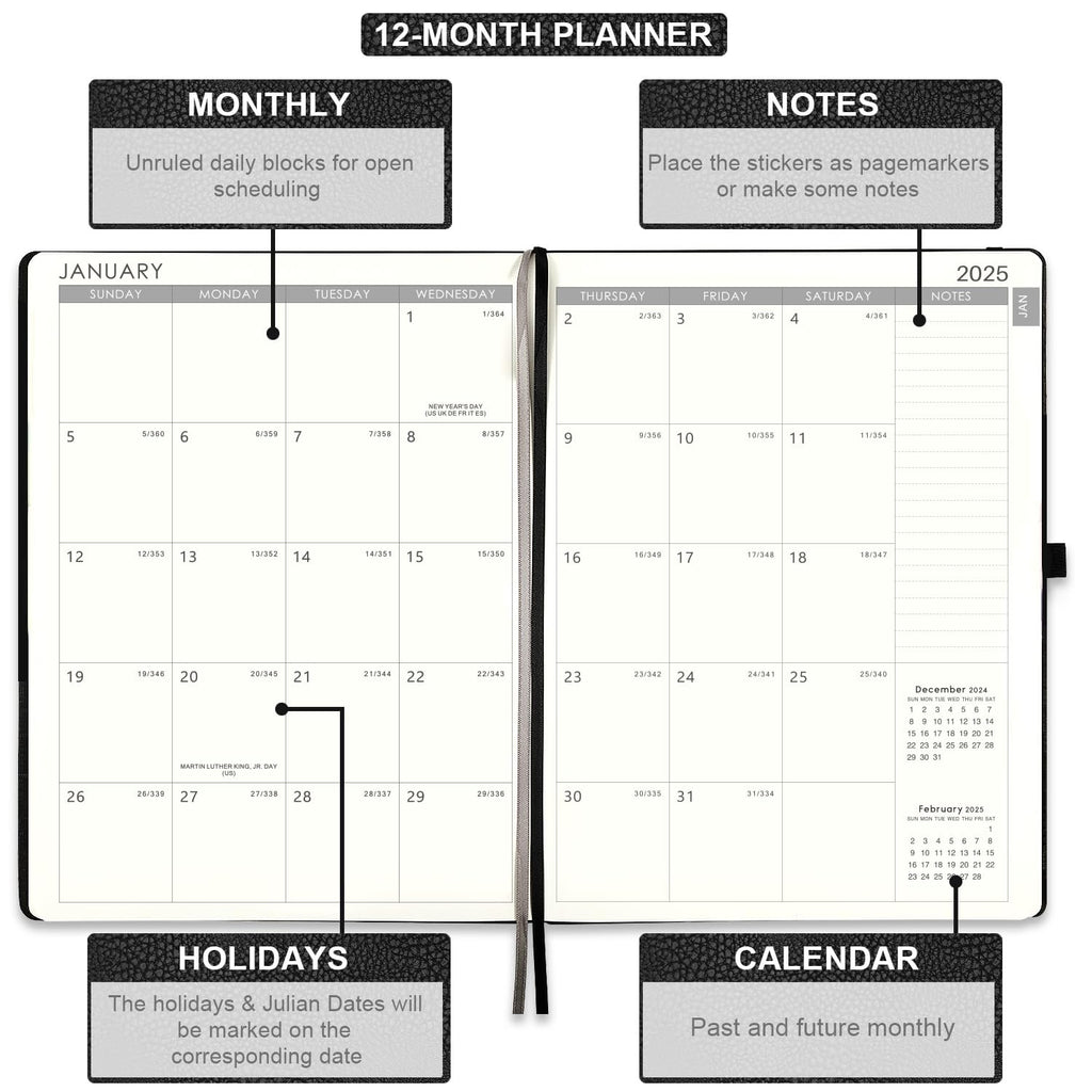 2026 Planner - Planner 2026 with Pen Loop, Jan 2026 - Dec 2026, to Achieve Your Goals & Improve Productivity, Thick Paper, 40 Note Pages, Inner Pocket, 5.75" x 8.25" - Black