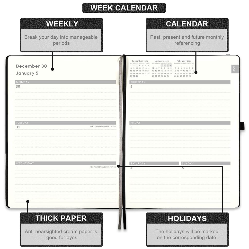 2026 Planner - Planner 2026 with Pen Loop, Jan 2026 - Dec 2026, to Achieve Your Goals & Improve Productivity, Thick Paper, 40 Note Pages, Inner Pocket, 5.75" x 8.25" - Black