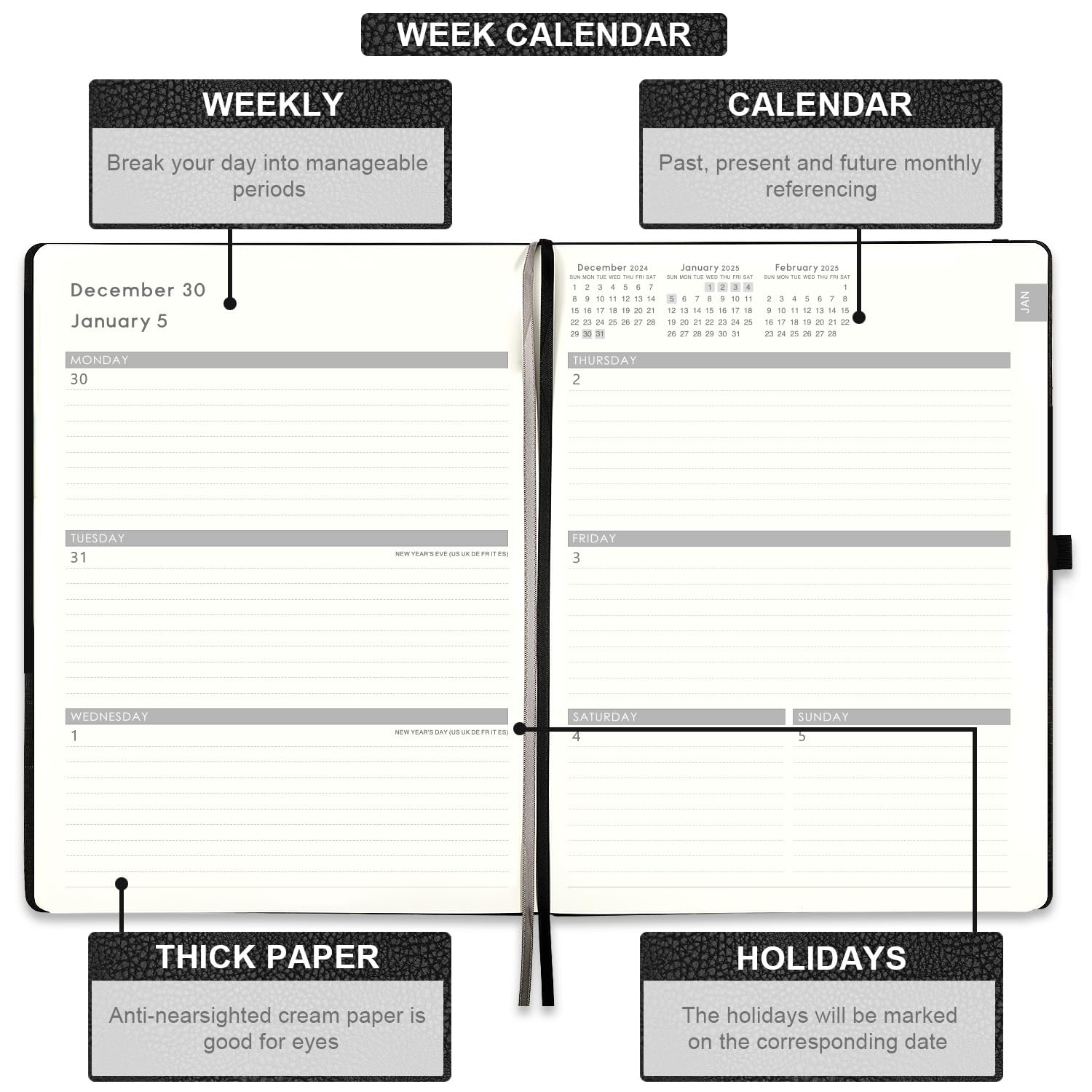 2026 Planner - Planner 2026 with Pen Loop, Jan 2026 - Dec 2026, to Achieve Your Goals & Improve Productivity, Thick Paper, 40 Note Pages, Inner Pocket, 5.75" x 8.25" - Black