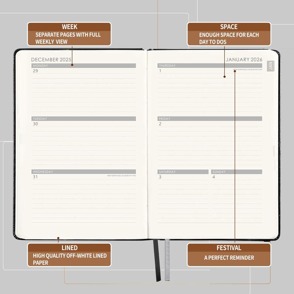 2026 Planner - Planner 2026 with Pen Loop, Jan 2026 - Dec 2026, to Achieve Your Goals & Improve Productivity, Thick Paper, 40 Note Pages, Inner Pocket, 5.75" x 8.25" - Black