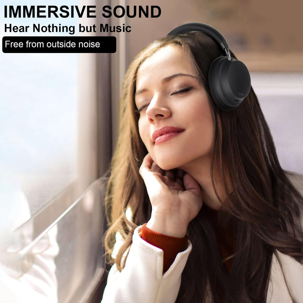 T-fun NC45 Active Noise Cancelling Headphones, Comfortable Wireless Over Ear Headset with Mic, 55H Playtime, Hi-Res Audio, Deep Bass, Low Latency, Bluetooth 5.3 ANC Headphones for Travel Home