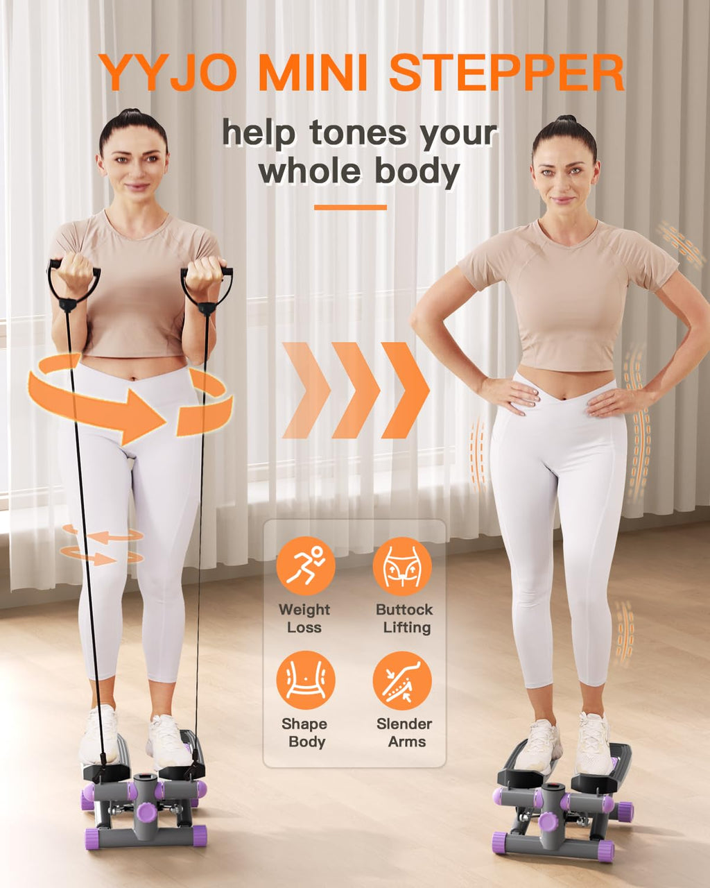 Steppers for Exercise at Home, Mini Stepper with Resistance Bands Portable Stair Stepper for Buttocks Lifting and Body Shaping