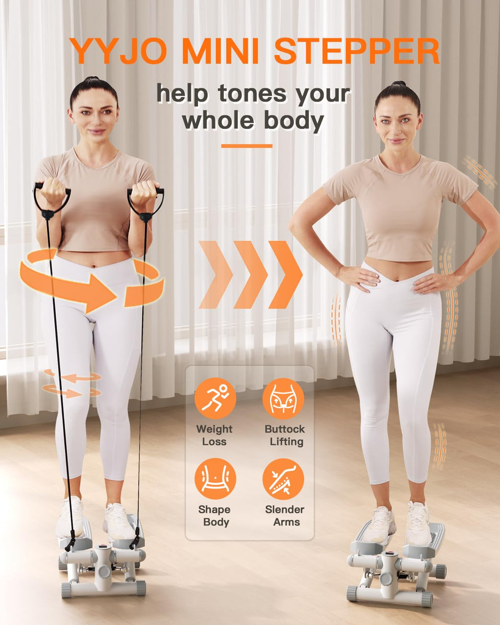 Steppers for Exercise at Home, Mini Stepper with Resistance Bands Portable Stair Stepper for Buttocks Lifting and Body Shaping