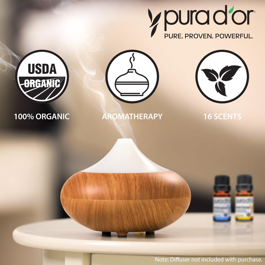 PURA D'OR Organic Sweet16 Essential Oils Set - 16x 10mL Wood Box Aromatherapy Gift Set