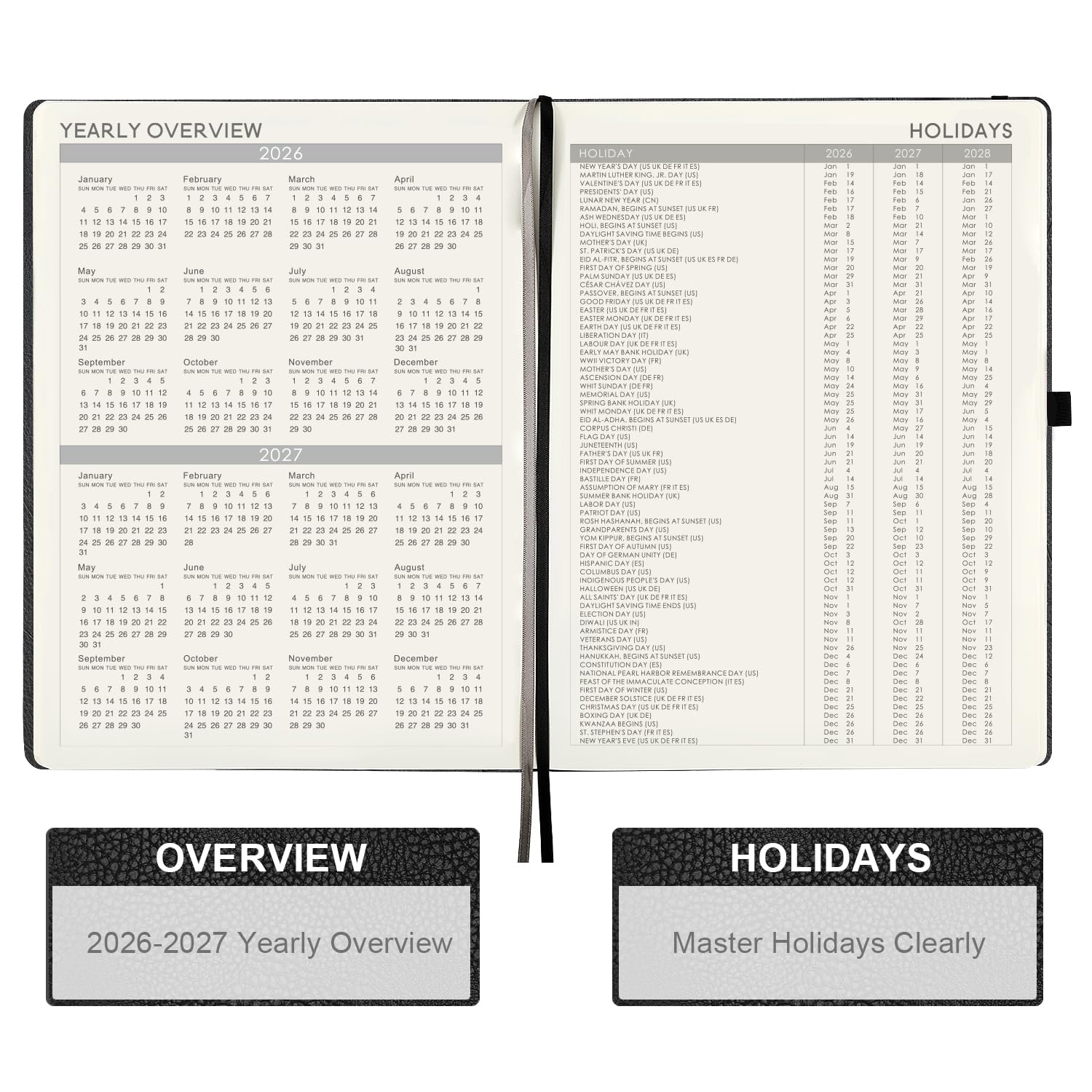 2026 Planner - Planner 2026 with Pen Loop, Jan 2026 - Dec 2026, to Achieve Your Goals & Improve Productivity, Thick Paper, 40 Note Pages, Inner Pocket, 5.75" x 8.25" - Black