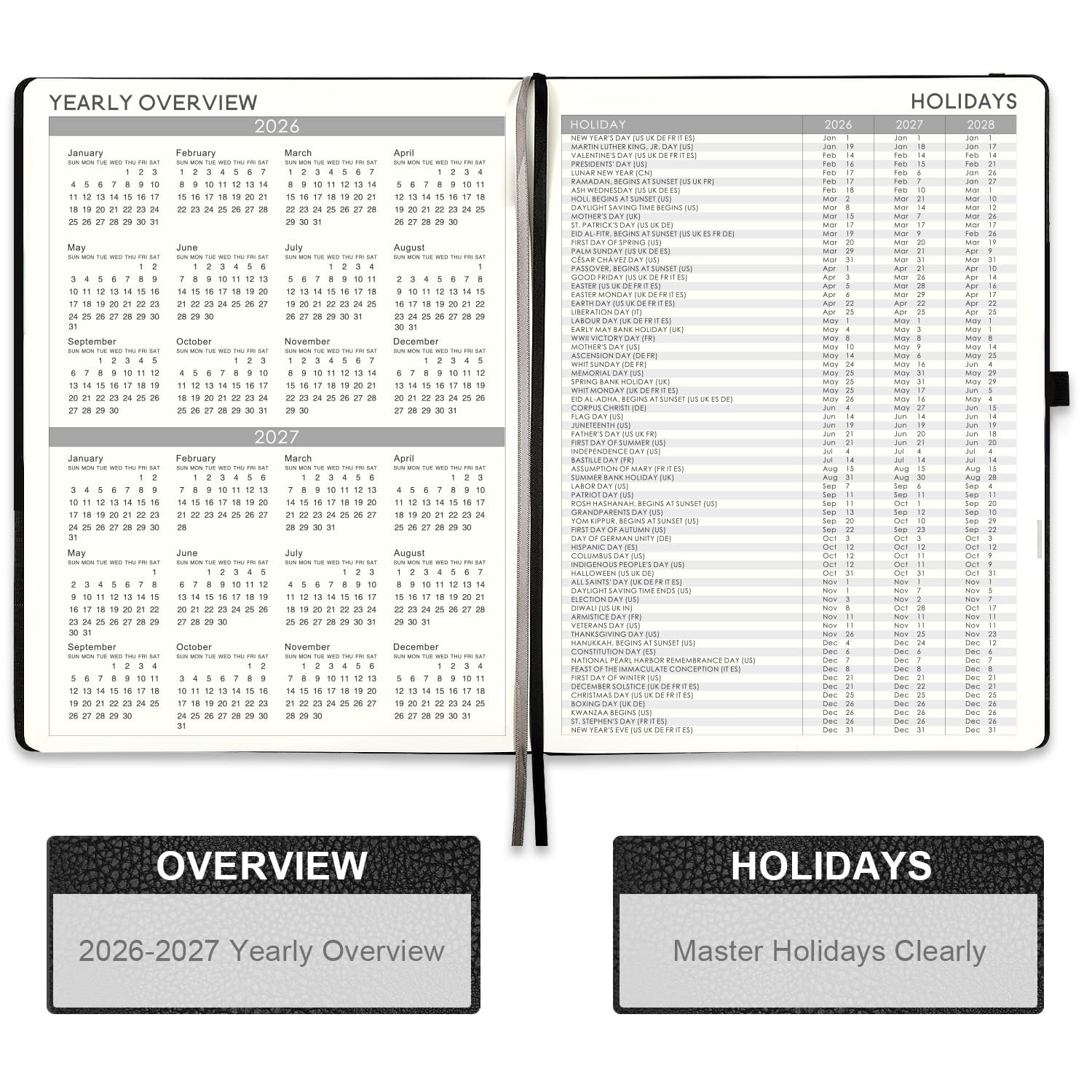 2026 Planner - Planner 2026 with Pen Loop, Jan 2026 - Dec 2026, to Achieve Your Goals & Improve Productivity, Thick Paper, 40 Note Pages, Inner Pocket, 5.75" x 8.25" - Black