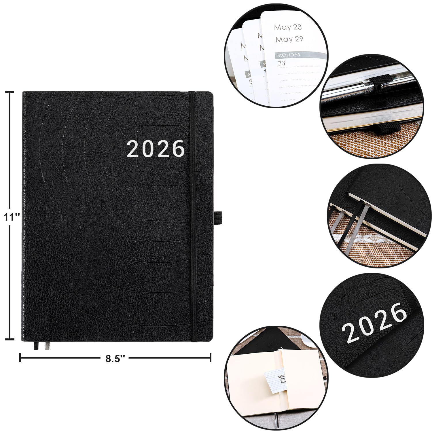 2026 Planner - Planner 2026 with Pen Loop, Jan 2026 - Dec 2026, to Achieve Your Goals & Improve Productivity, Thick Paper, 40 Note Pages, Inner Pocket, 5.75" x 8.25" - Black