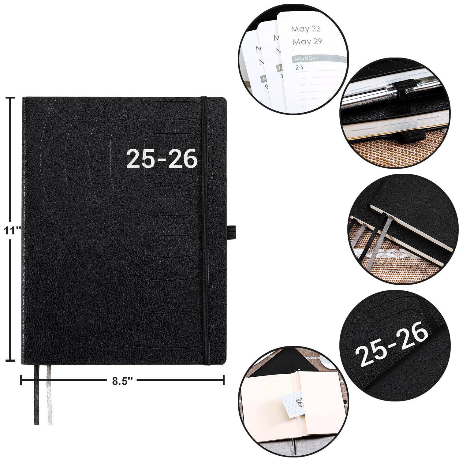 2026 Planner - Planner 2026 with Pen Loop, Jan 2026 - Dec 2026, to Achieve Your Goals & Improve Productivity, Thick Paper, 40 Note Pages, Inner Pocket, 5.75" x 8.25" - Black