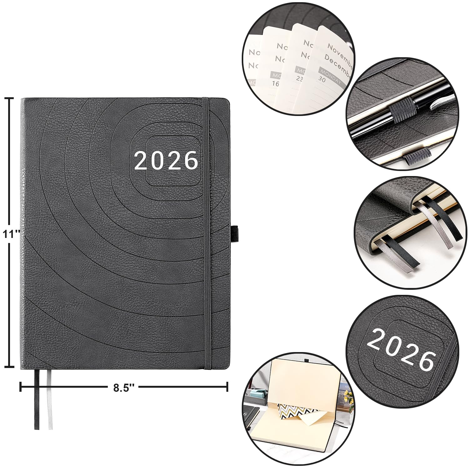 2026 Planner - Planner 2026 with Pen Loop, Jan 2026 - Dec 2026, to Achieve Your Goals & Improve Productivity, Thick Paper, 40 Note Pages, Inner Pocket, 5.75" x 8.25" - Black