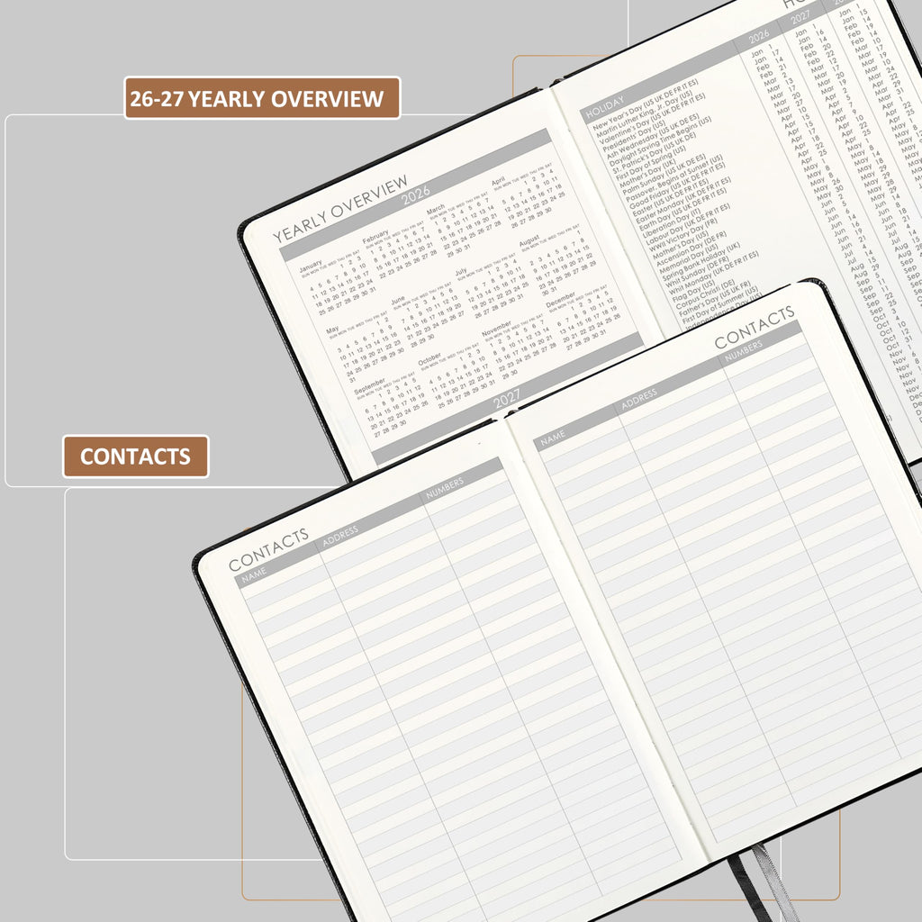 2026 Planner - Planner 2026 with Pen Loop, Jan 2026 - Dec 2026, to Achieve Your Goals & Improve Productivity, Thick Paper, 40 Note Pages, Inner Pocket, 5.75" x 8.25" - Black