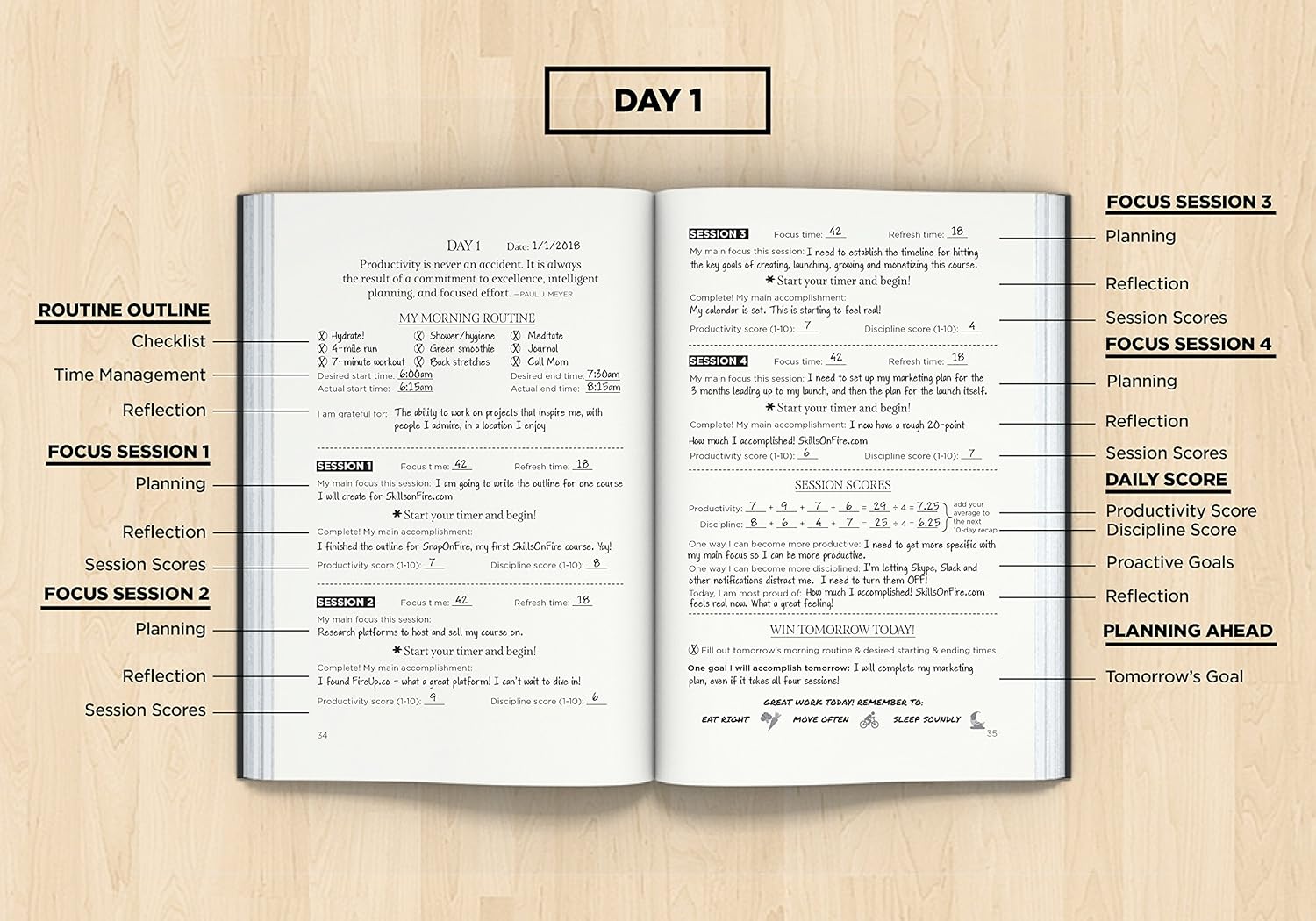 2022 Black Leather A4 Non-Dated Daily Planner for Adults: Productivity Tracking, Discipline Improvement, Focus Enhancement